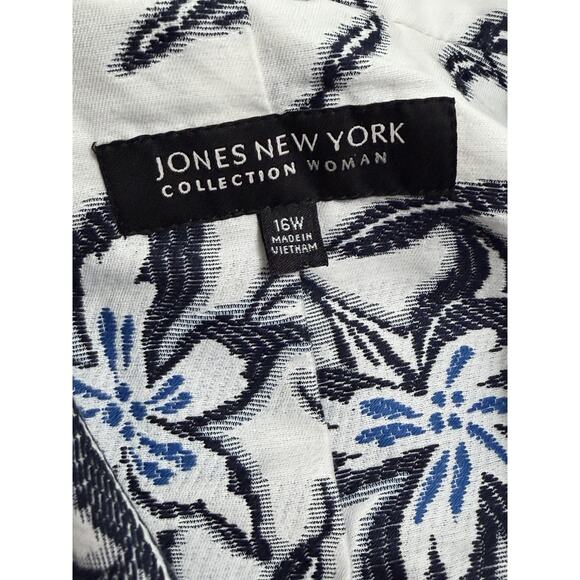 NEW Jones New York White Jacket Sz 16W Blue Floral Career Embroidered Martinique - Picture 3 of 4
